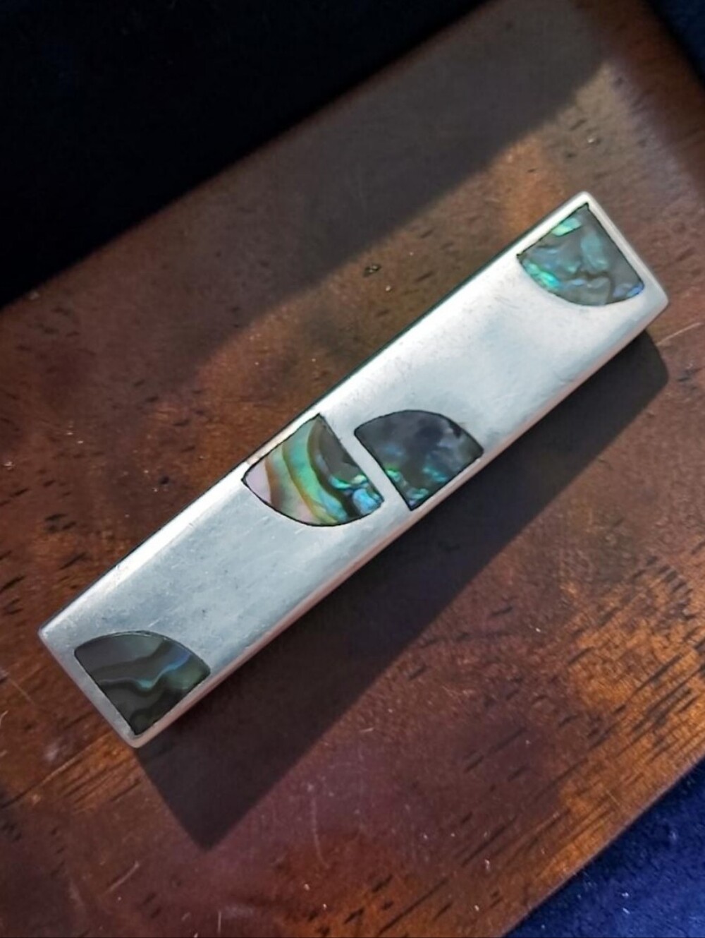Vintage Sterling Abalone Shell Tie Clip